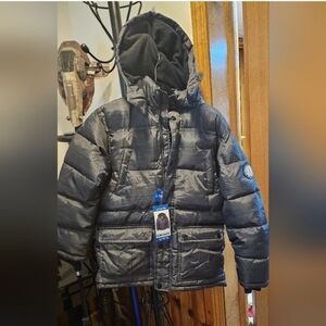 DKNY Youth Parka Snap Closure Storm Fly With YKK Zipper boys Large 14/16 grey